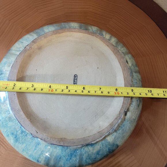 Beautiful Fulper Pottery Low Planter Bulb Bowl Blue & Cream Flambe Drip Glaze - Picture 9 of 9